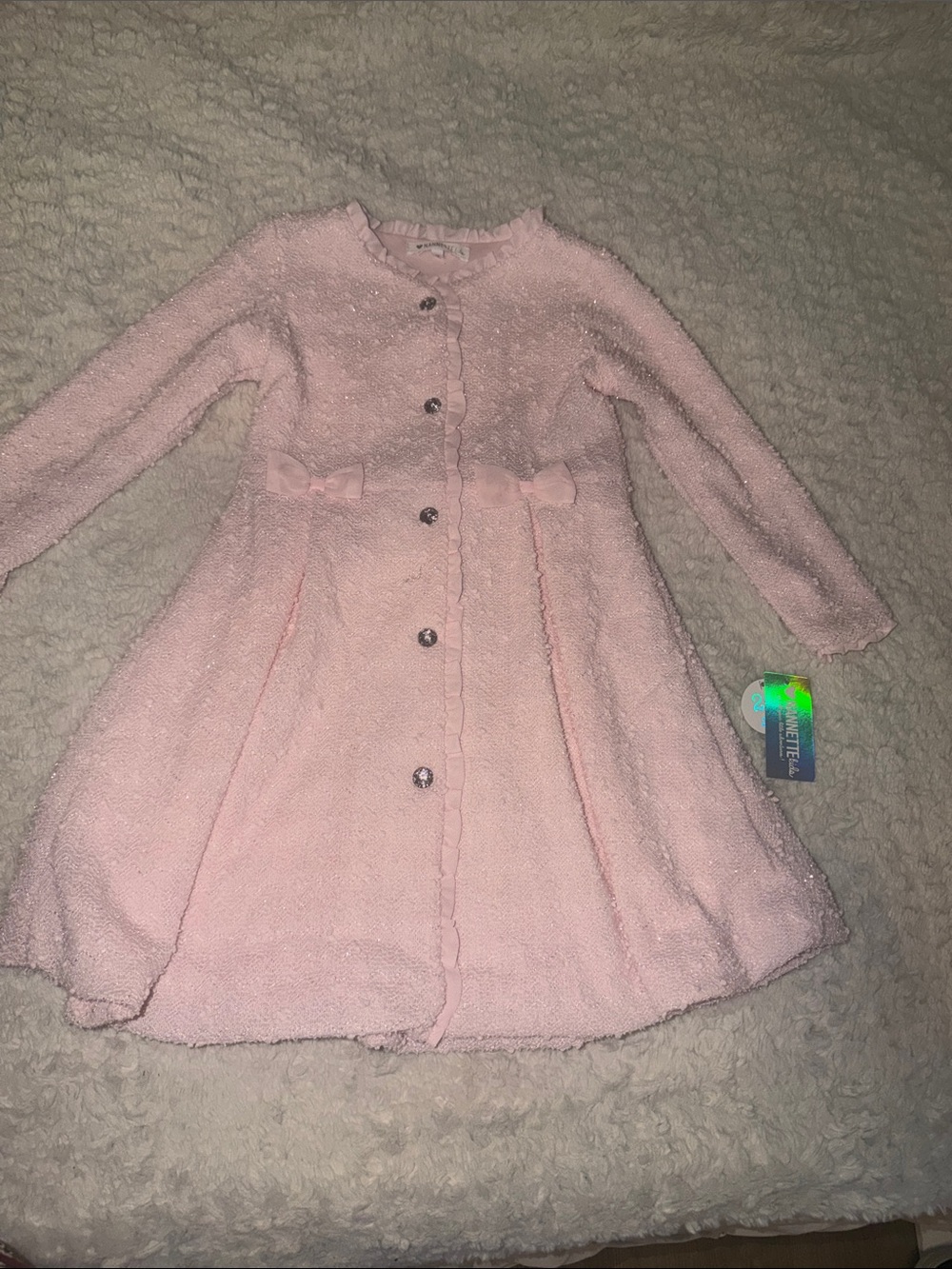 Nannette Light Pink Sparkle Formal Girls' Dress with Bows